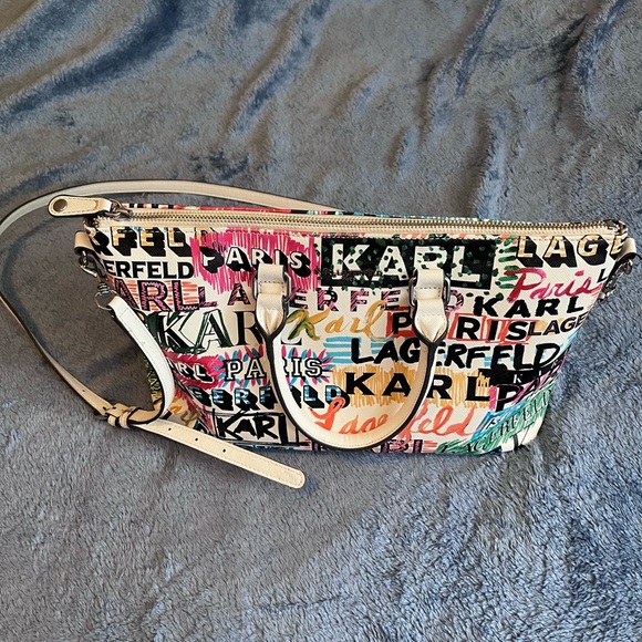 Karl Lagerfeld Handbags - Karl Lagerfeld Multicolor Logo Tote with White Trim